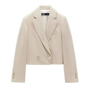 NWOT Zara cropped double breasted blazer light tan size M